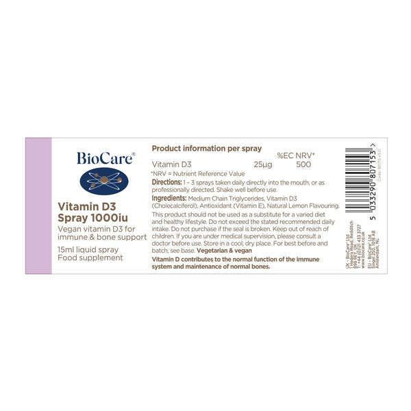 BioCare - Vitamin D3 Spray 1000IU 15ml