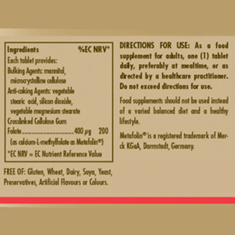 Solgar - Folate (as Metafolin) 400 mcg Tablets